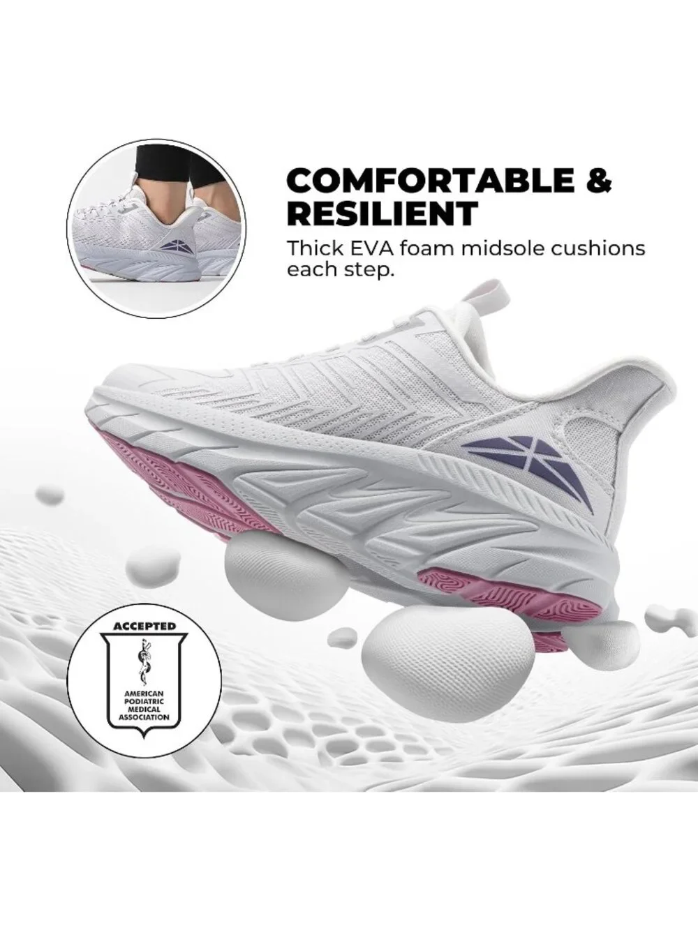 Women's Light Grey Shoes Non Slip Pull On Round Toe Athletic Tennis Sneakers